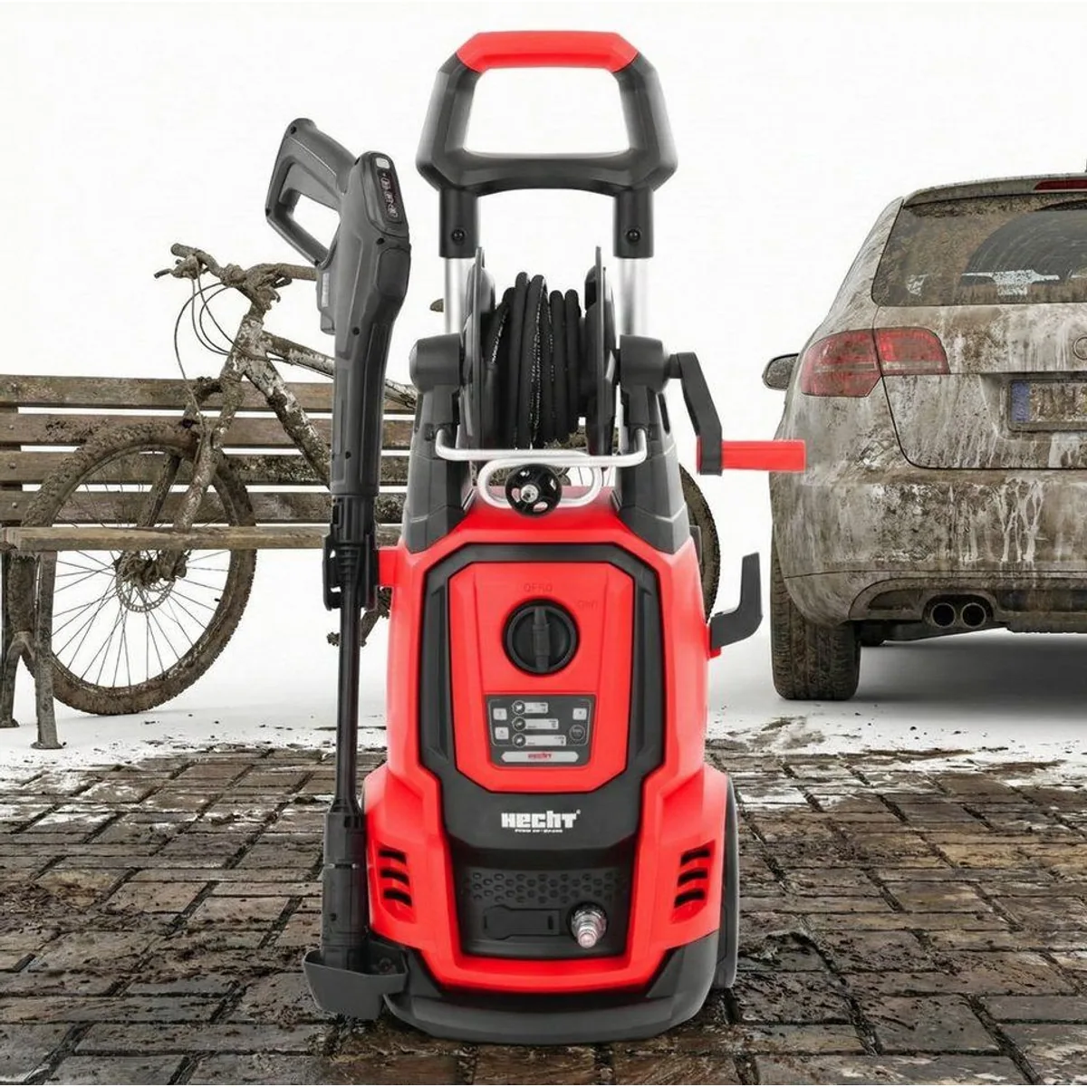 Hecht Hochdruckreiniger 336, 2400W, 195 bar, 3 Druckmodi — kraftvoll, vielseitig, komfortabel
