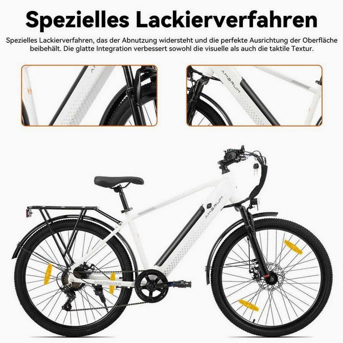 HILAND E-Bike 26" Elektro-Citybike, kraftvoller 250W Motor, 10,4Ah Akku, Gepäckträger 2