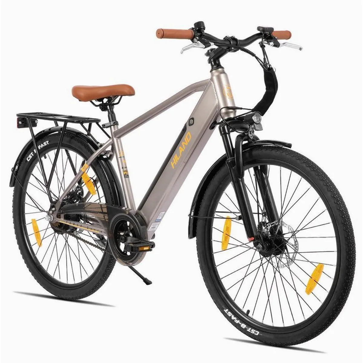 HILAND E-Bike 26 Zoll Stadtpedelec, Federgabel, Doppelscheibenbremsen, Heckmotor