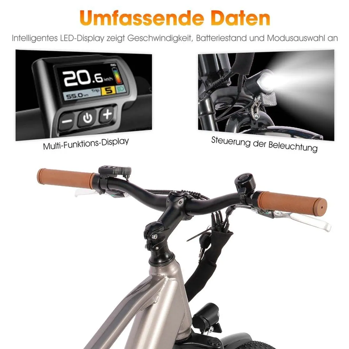 HILAND E-Bike 26 Zoll Stadtpedelec, Federgabel, Doppelscheibenbremsen, Heckmotor 3