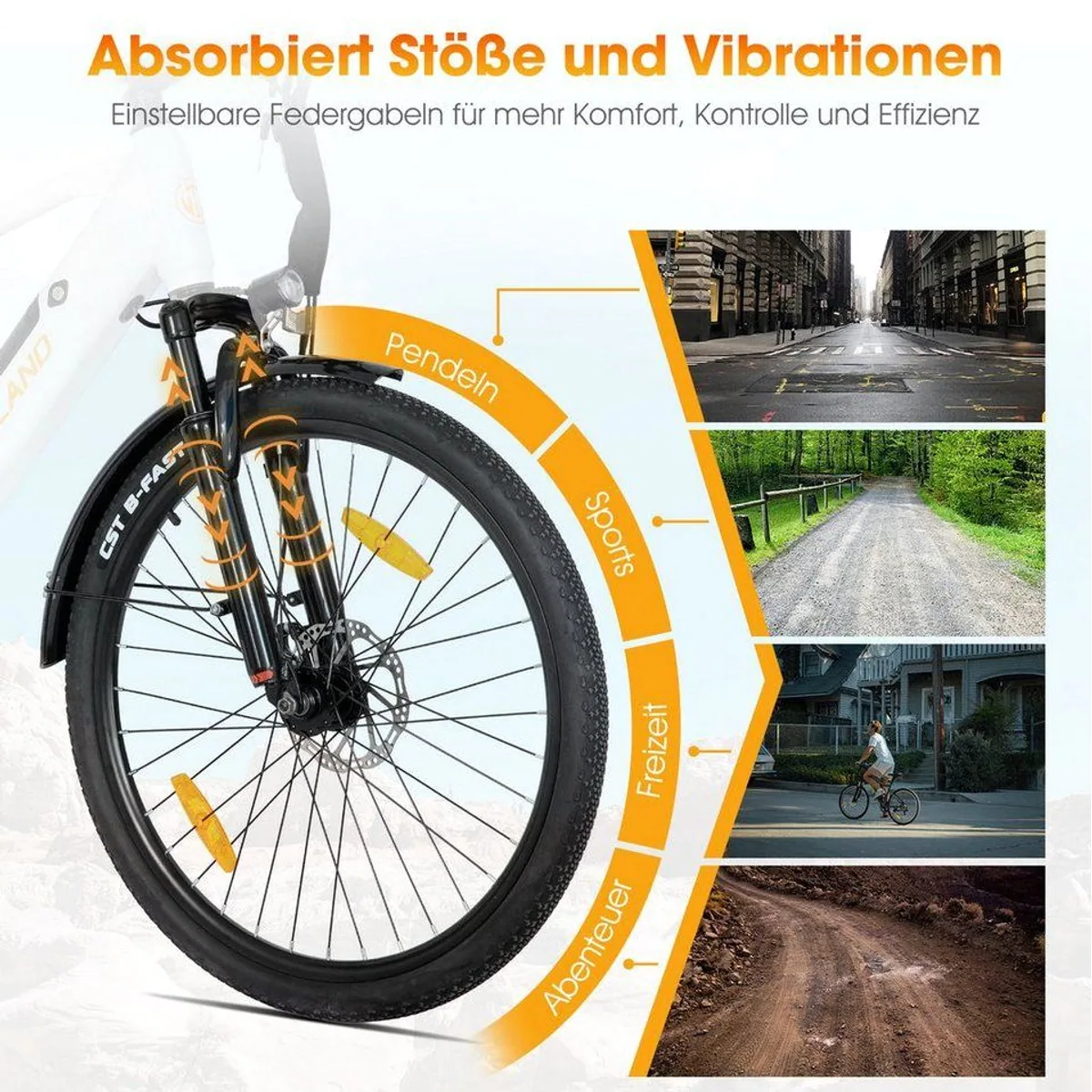 HILAND E-Bike 26 Zoll Stadtpedelec, Federgabel, Doppelscheibenbremsen, Heckmotor 5