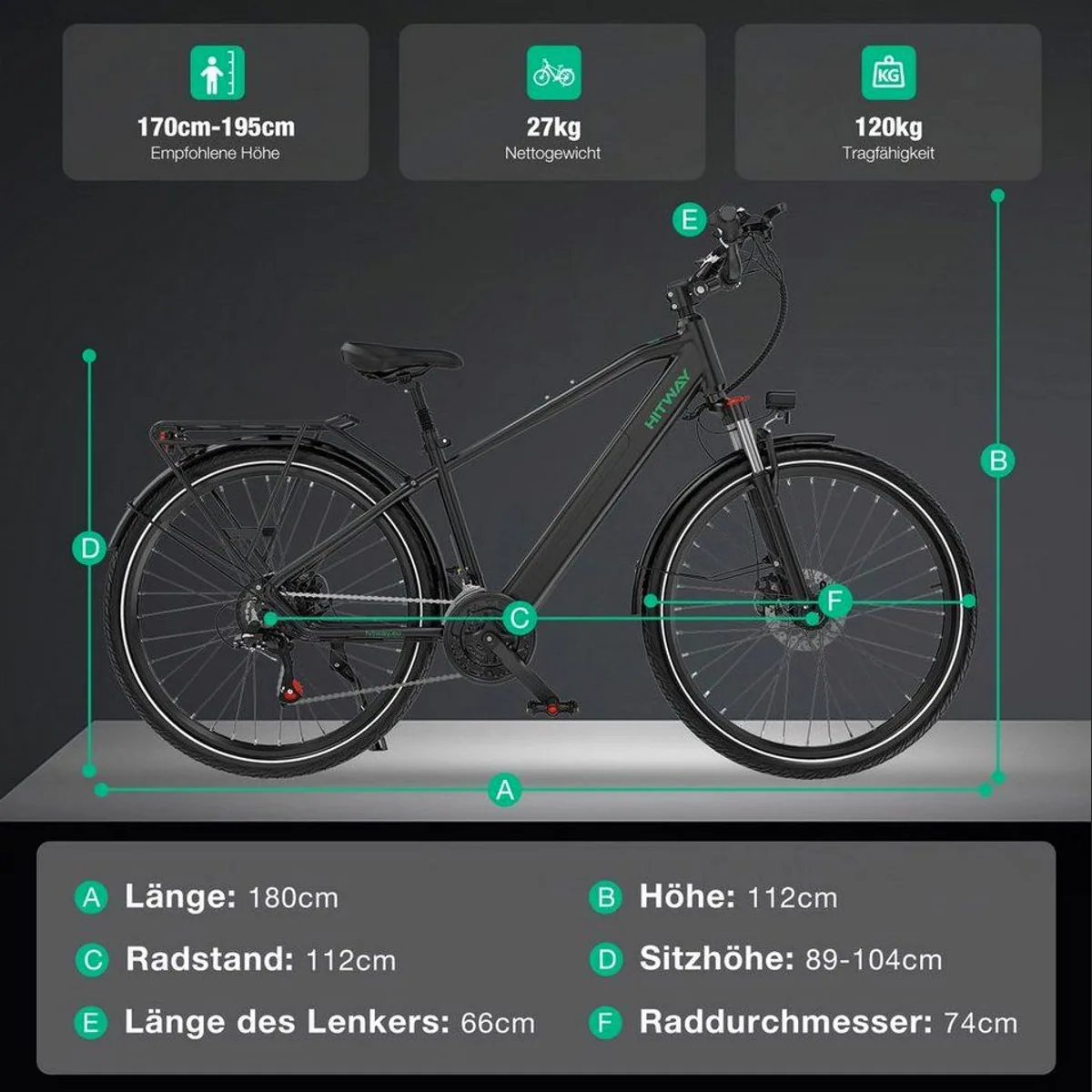 HITWAY BK7S PRO E-Bike, 27,5 Zoll, 36V Akku, 21 Gang Shimano Schaltung 4