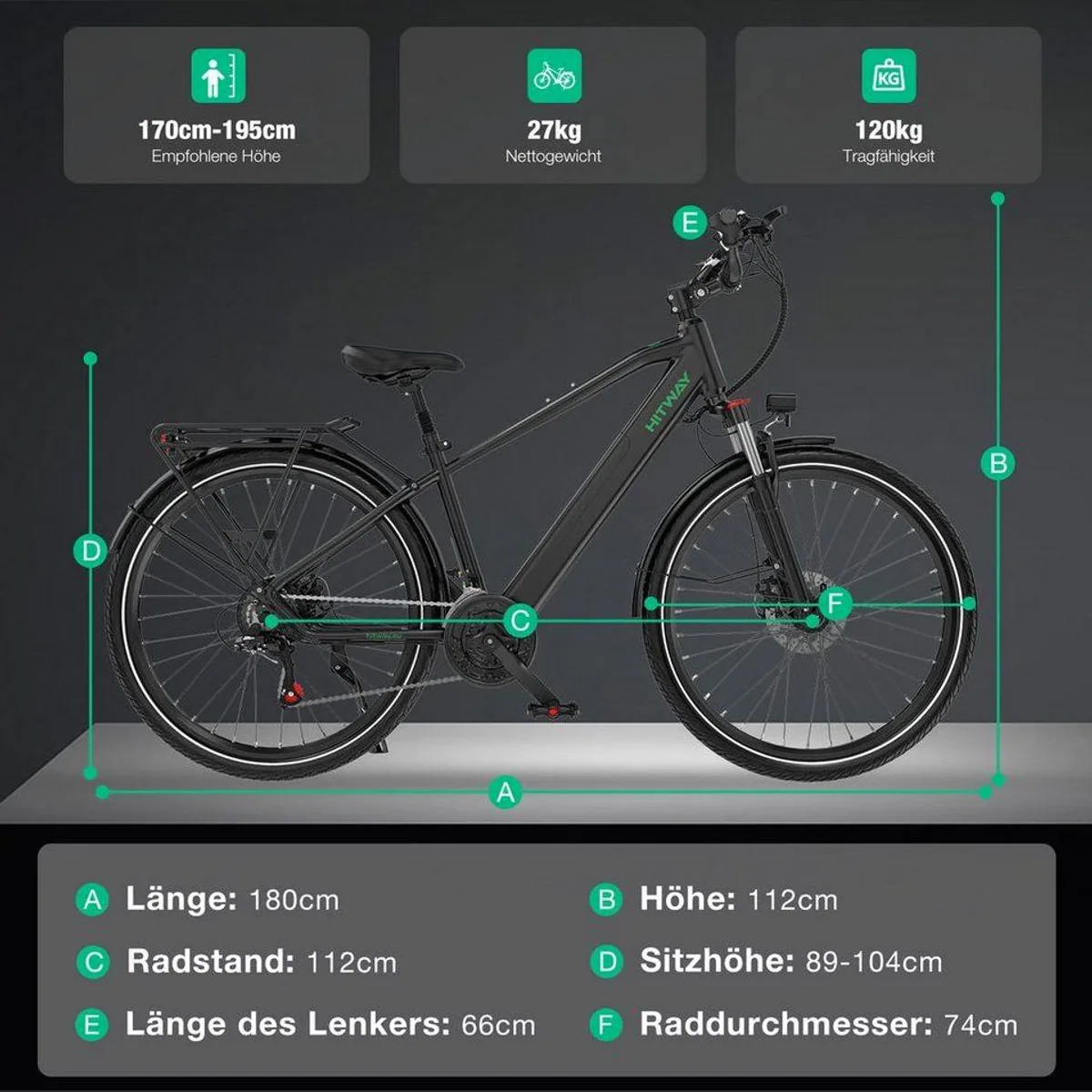 HITWAY E-Bike BK7S PRO, 27.5 Zoll, 21-Gang Shimano, bis 80 km Reichweite 4