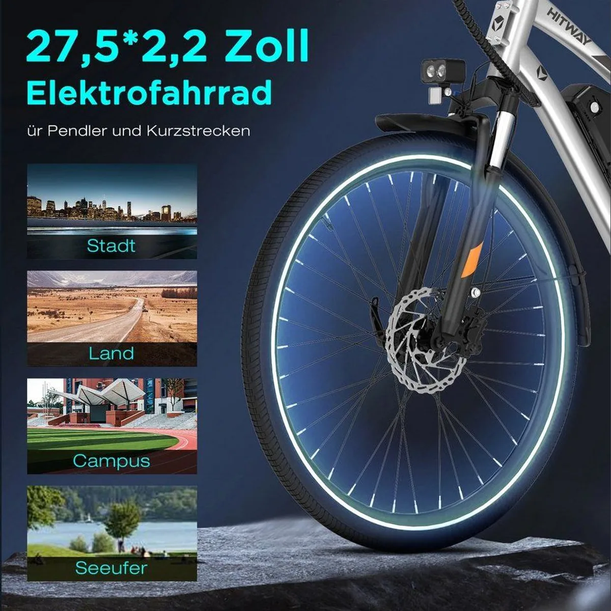 HITWAY E-Bike Trekkingrad 27,5 Zoll, 150-180 km Reichweite, 7-Gang Shimano 2