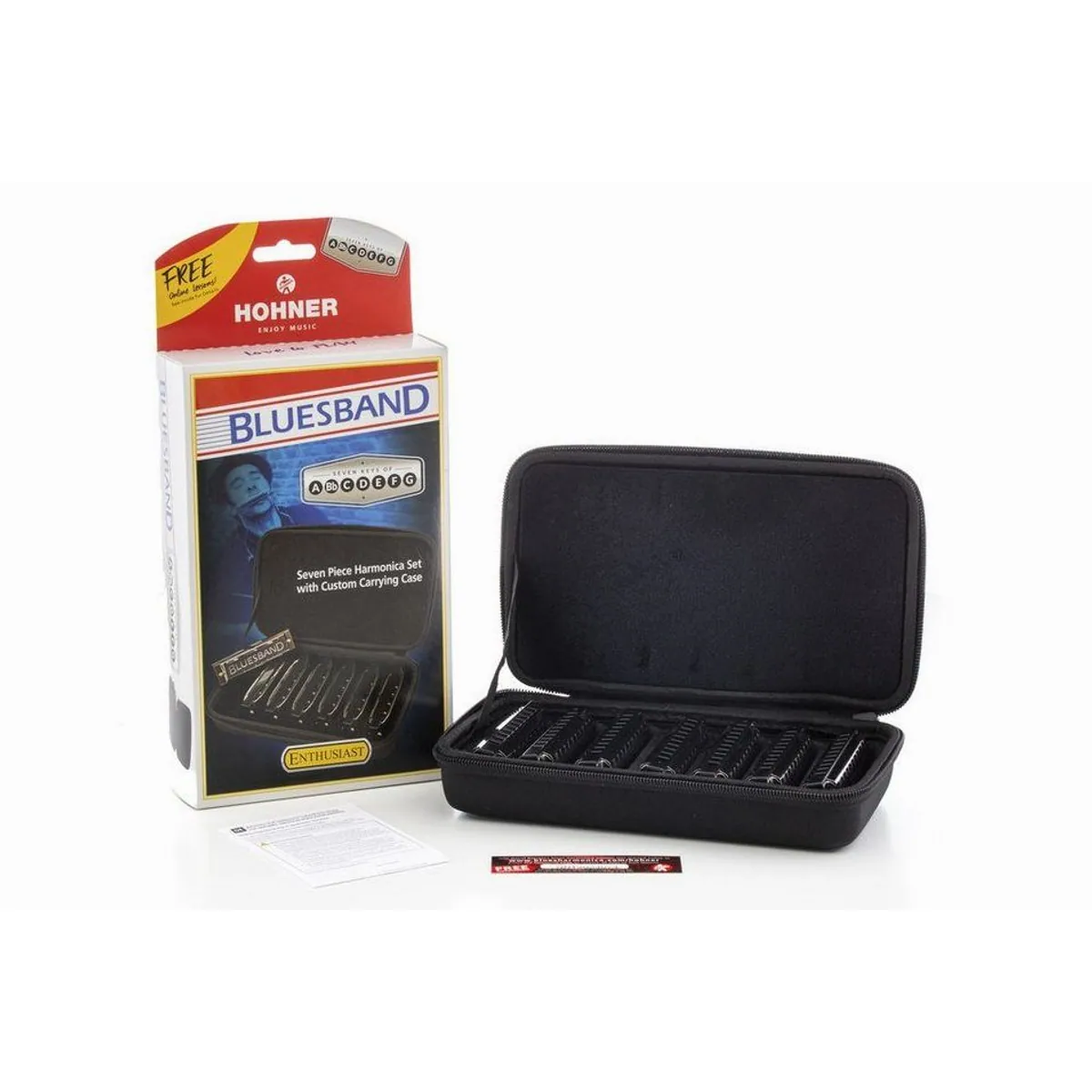 Hohner Blues Band Mundharmonika Set, 7 Tonarten für Einsteiger — robust, klangvoll, transportabel