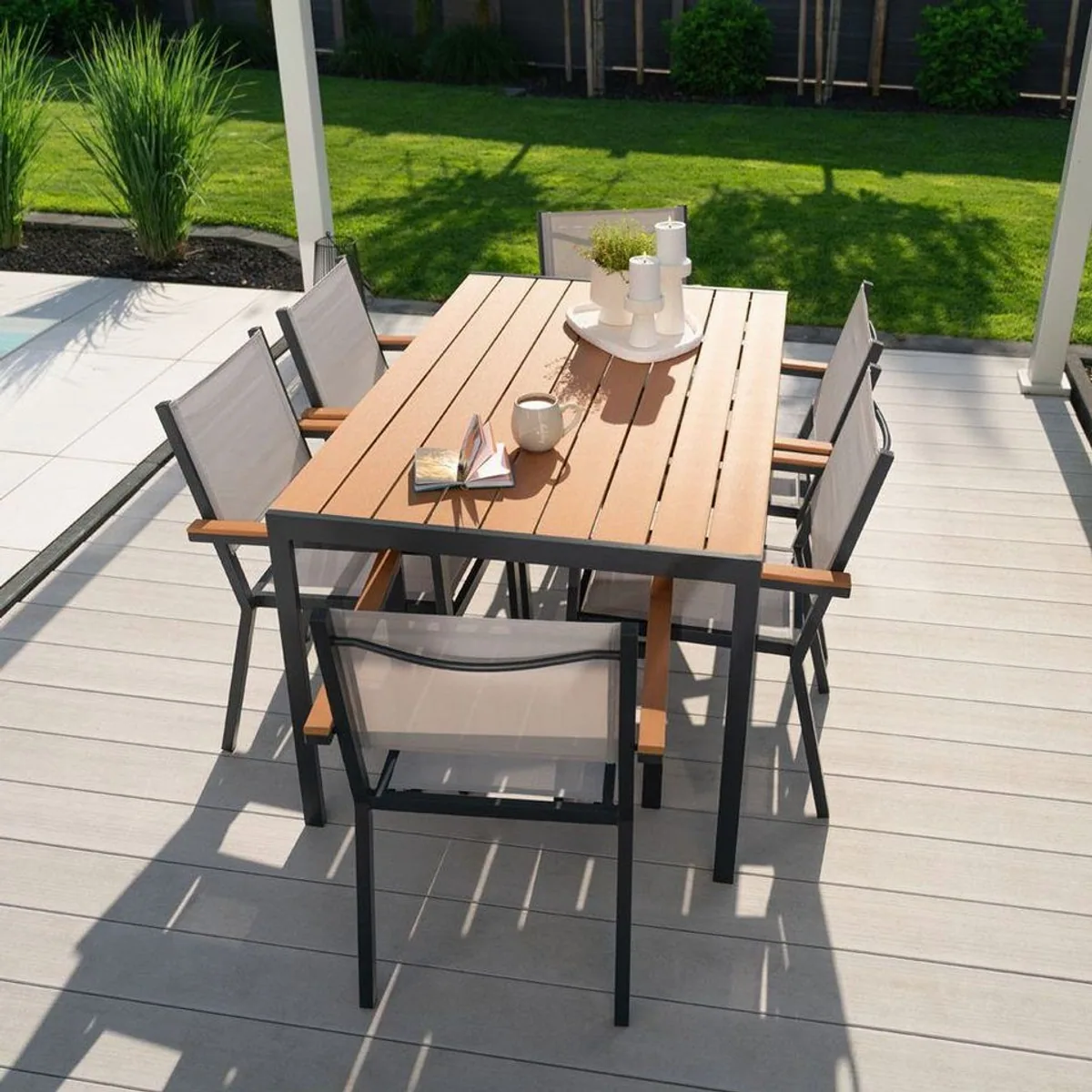 HOME DELUXE Gartentisch CANTOS SEDIA, pulverbeschichtet, witterungsbeständig, Holzoptik — 150 x 90 cm 2