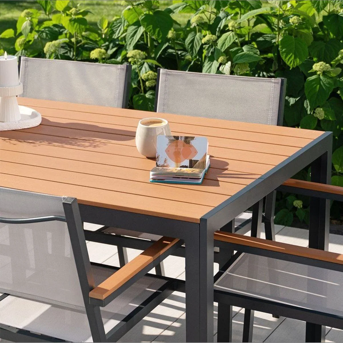 HOME DELUXE Gartentisch CANTOS SEDIA, pulverbeschichtet, witterungsbeständig, Holzoptik — 150 x 90 cm 3