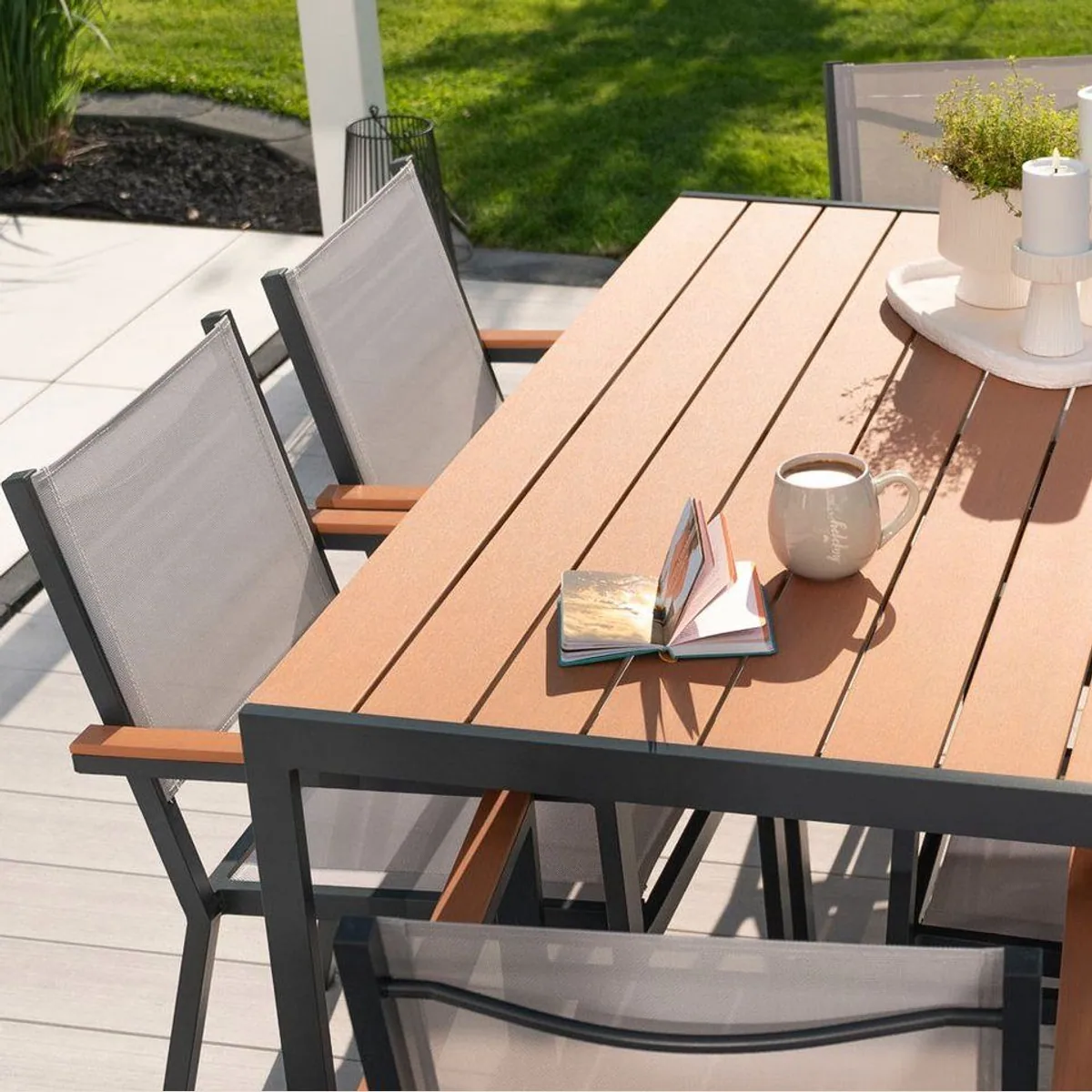 HOME DELUXE Gartentisch CANTOS SEDIA, pulverbeschichtet, witterungsbeständig, Holzoptik — 150 x 90 cm 4