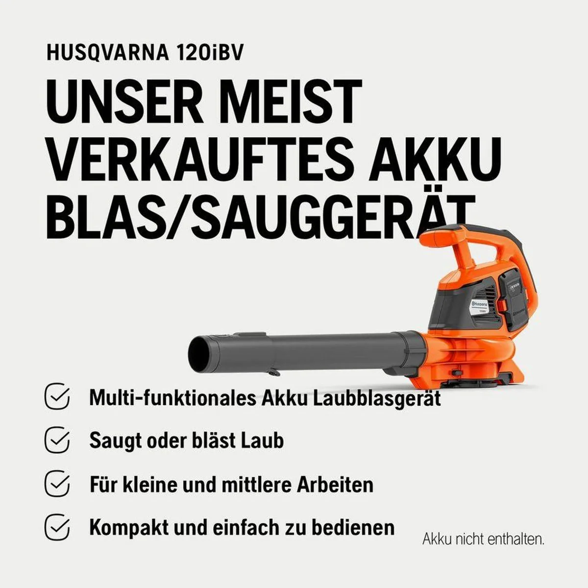 Husqvarna 120iBV Akku-Laubbläser, 36V, bürstenlos, inkl. Akku & Ladegerät 5