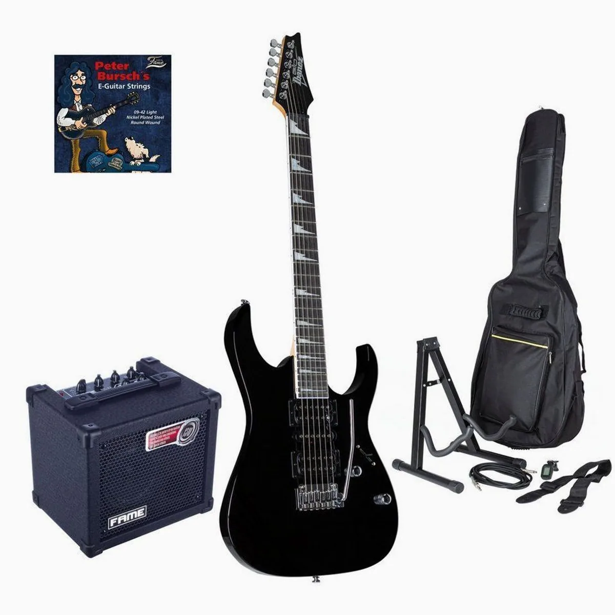 Ibanez GRG170DX-BKN E-Gitarre Set, HSH Tonabnehmer, 24 Bünde — ideal für Einsteiger