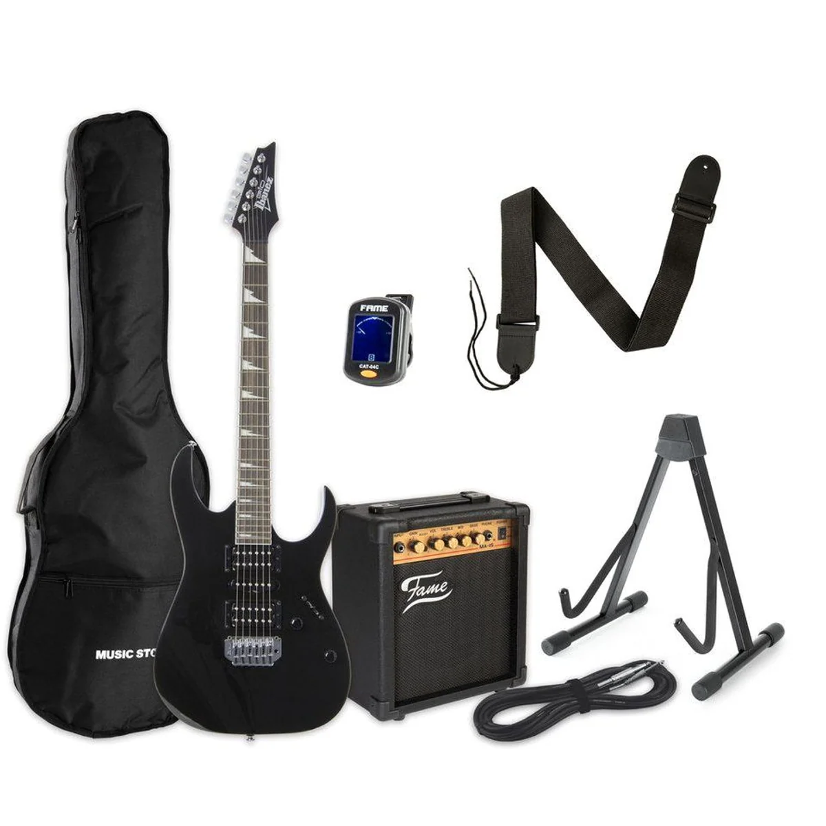 Ibanez Gio GRG170DX-BKN E-Gitarre Set, ideal für Anfänger, inkl. Verstärker und Zubehör