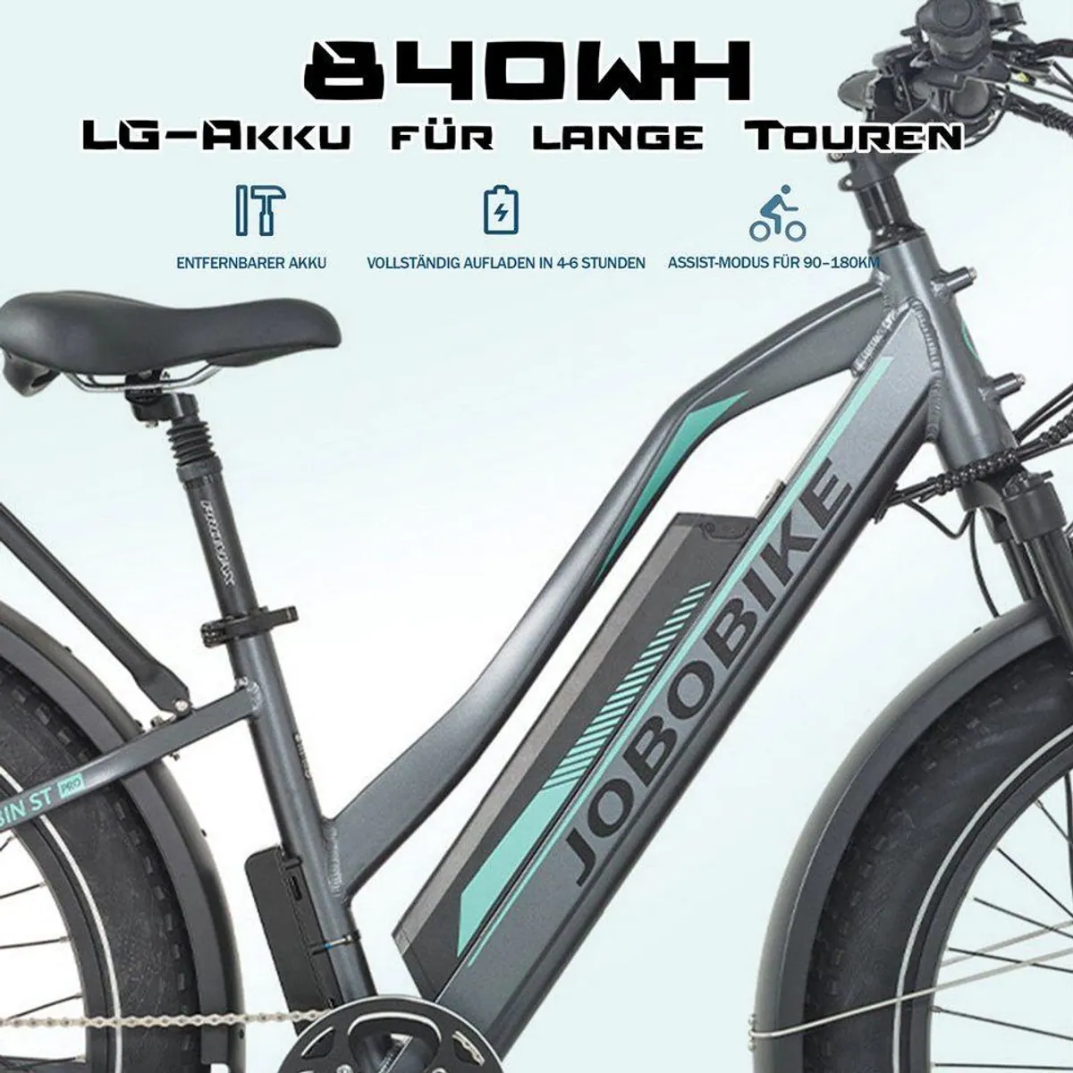 JOBOBIKE E-Bike Mountainbike, 840 Wh Akku, 7-Gang Shimano, 180 km Reichweite 5
