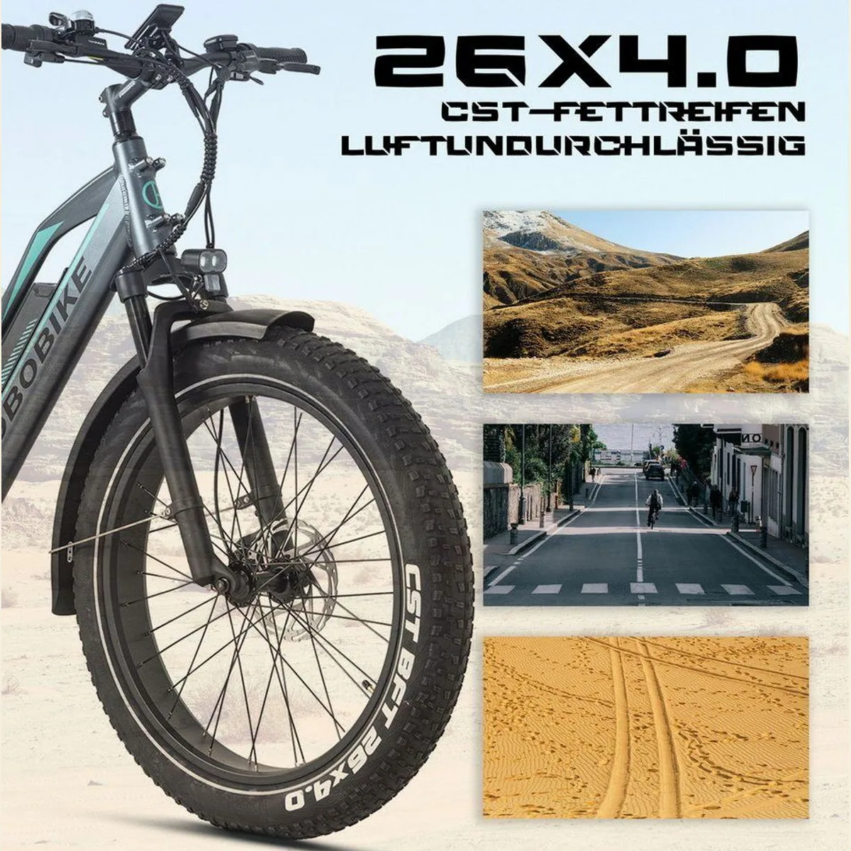 JOBOBIKE E-Bike Mountainbike 26x4 Zoll, 180km Reichweite, 80Nm Drehmoment 3