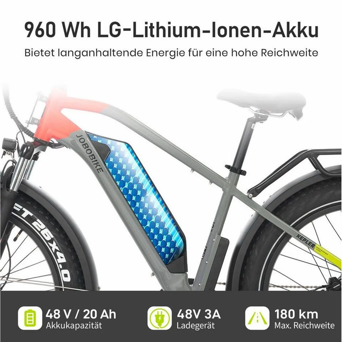 JOBOBIKE Kepler E-Bike, 180 km Reichweite, 7-Gang Shimano, hydraulische Bremsen 5