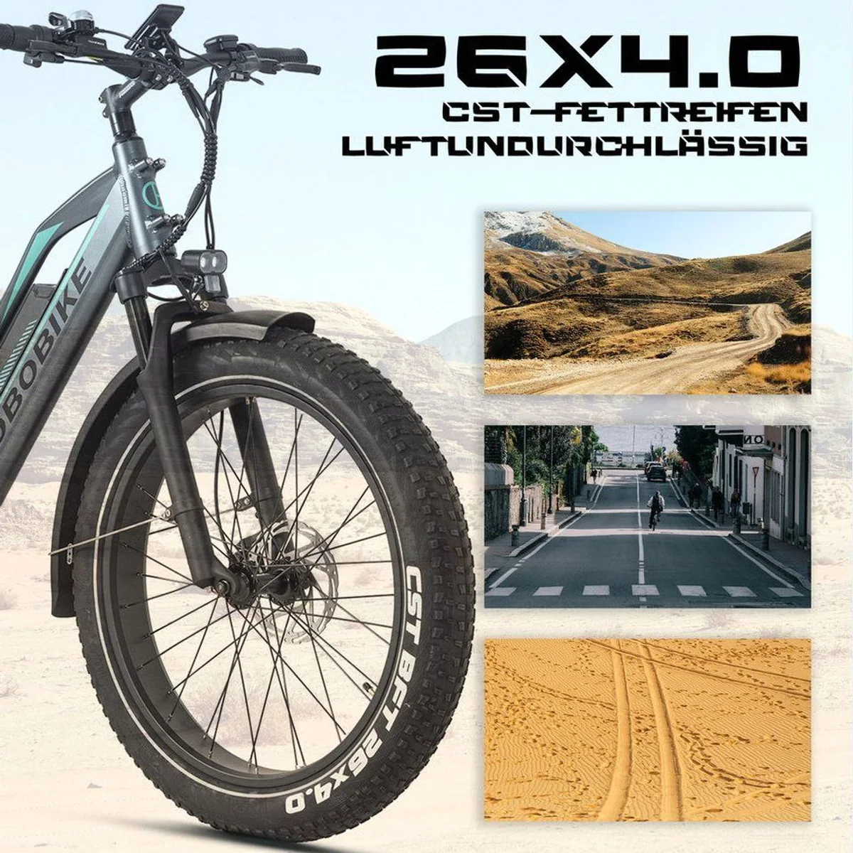 JOBOBIKE E-Bike Mountainbike, 180 km Reichweite, 7-Gang Shimano, LED-Beleuchtung 4
