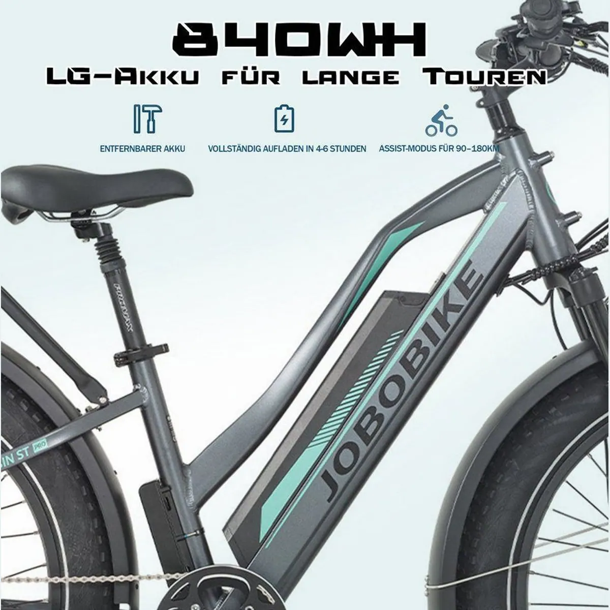JOBOBIKE E-Bike Mountainbike, 180 km Reichweite, 7-Gang Shimano, LED-Beleuchtung 5