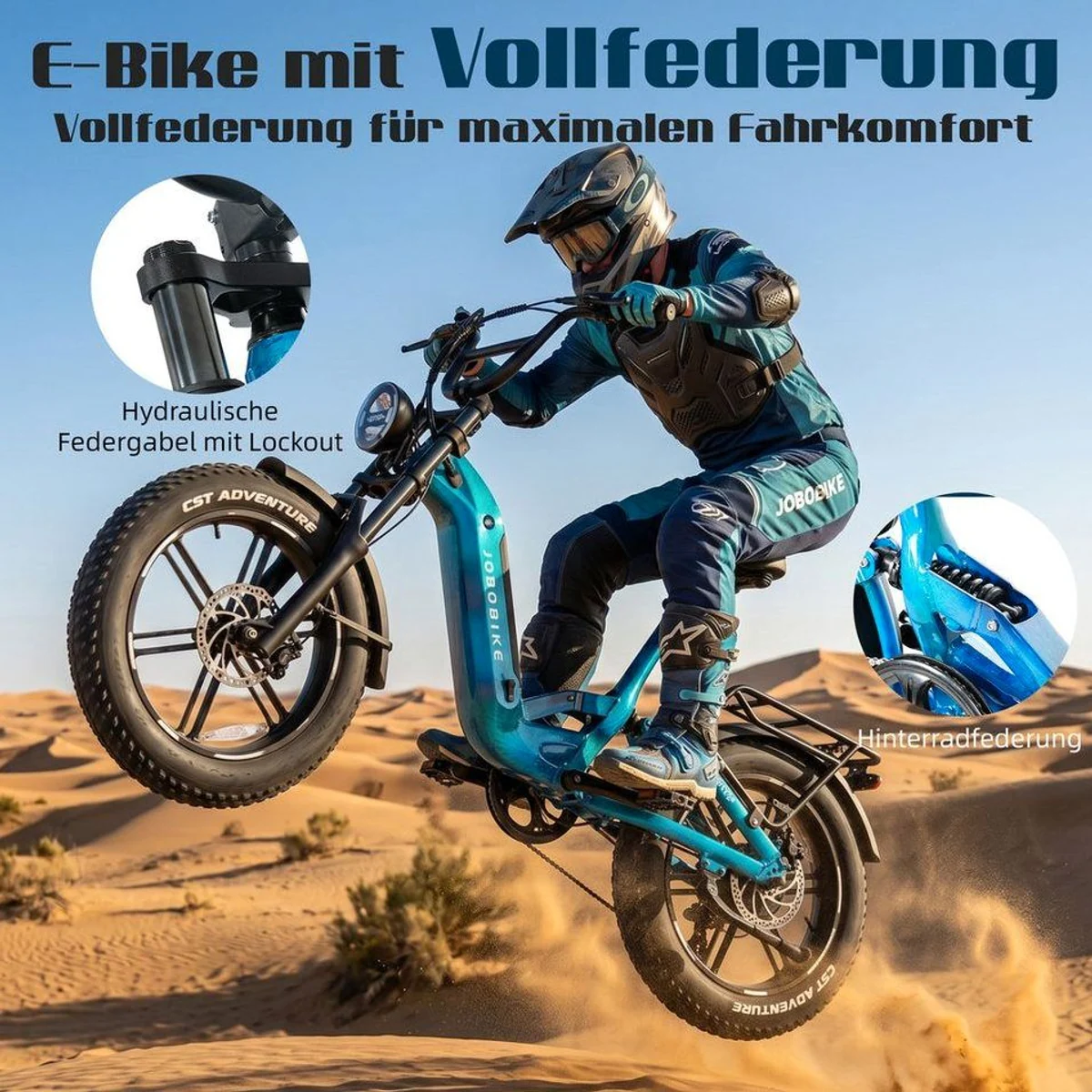 JOBOBIKE E-Mountain-Fatbike, 720Wh Akku, 150 km Reichweite, hydraulische Bremsen 2