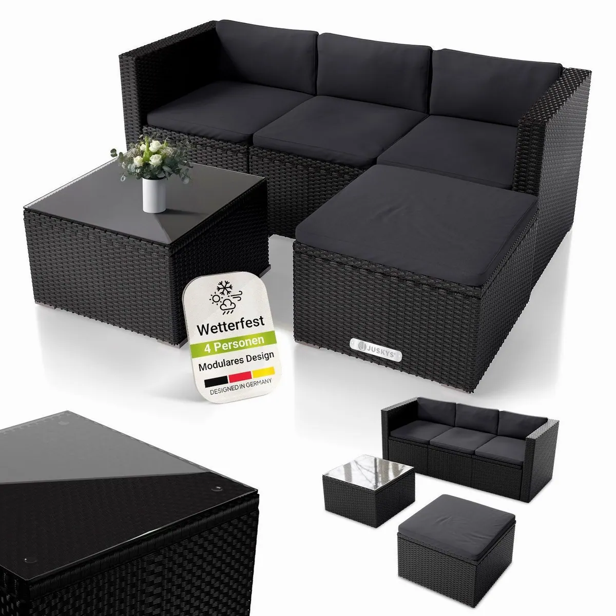 Juskys Punta Cana Gartenlounge-Set, Polyrattan, wetterfest & pflegeleicht