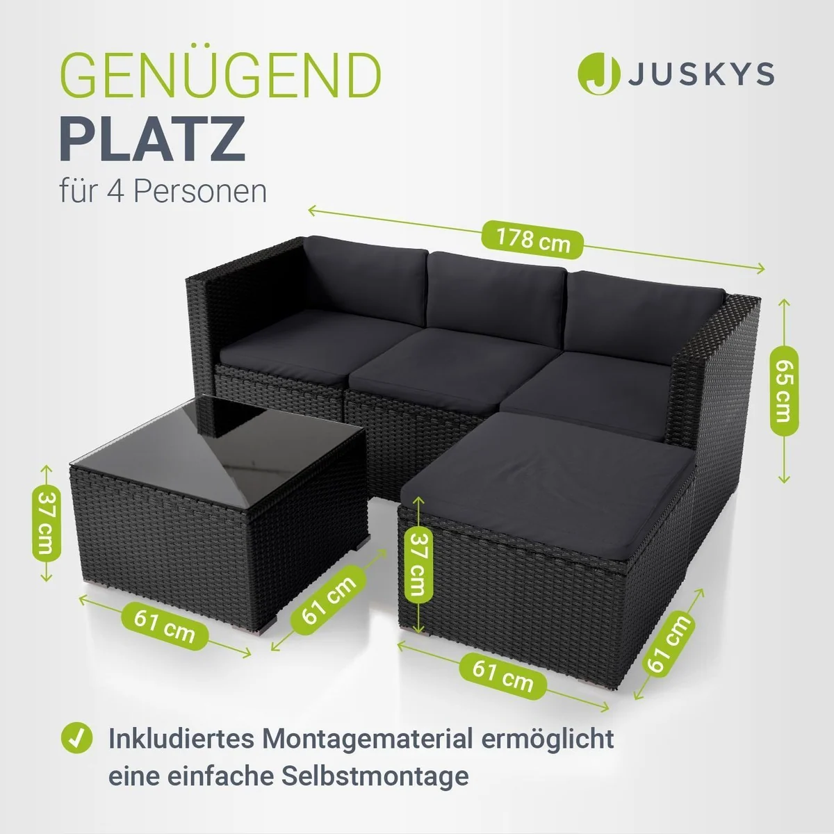 Juskys Punta Cana Gartenlounge-Set, Polyrattan, wetterfest & pflegeleicht 3
