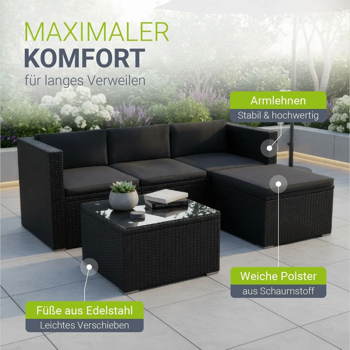 Juskys Punta Cana Gartenlounge-Set, Polyrattan, wetterfest & pflegeleicht 4