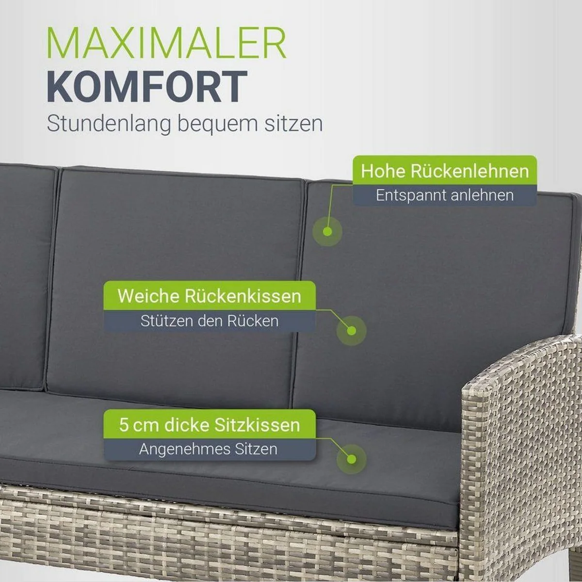 Juskys Gartenlounge-Set Turin, 6-tlg., für 7 Personen, wetterfest und pflegeleicht 3