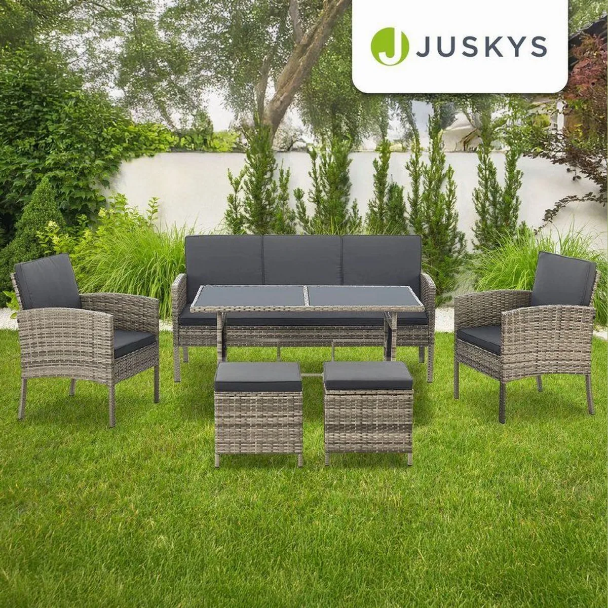Juskys Gartenlounge-Set Turin, 6-tlg., für 7 Personen, wetterfest und pflegeleicht 5