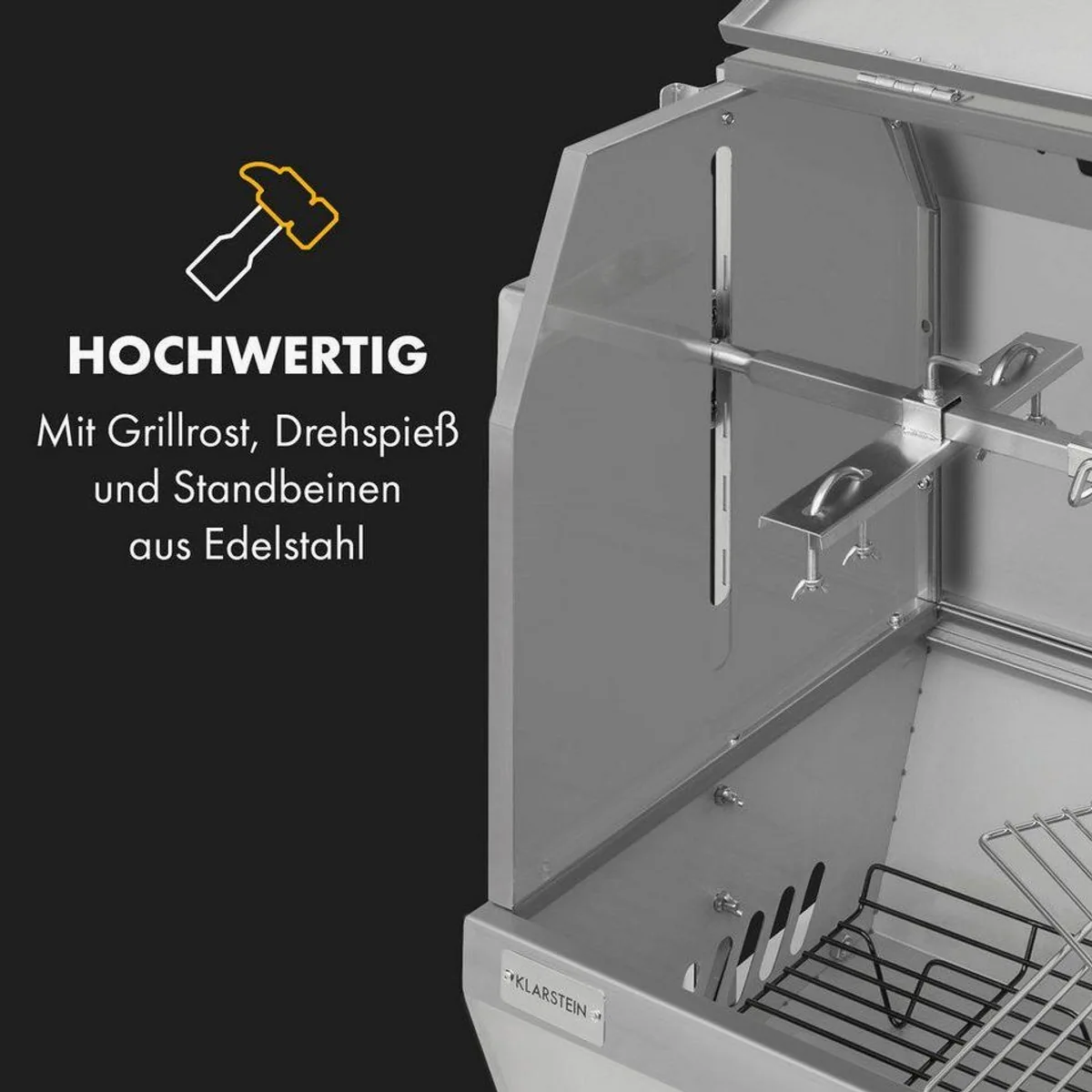 Klarstein Sauenland Pro XL Holzkohlegrill, präzise Temperaturkontrolle, Edelstahl-Drehspieß 3