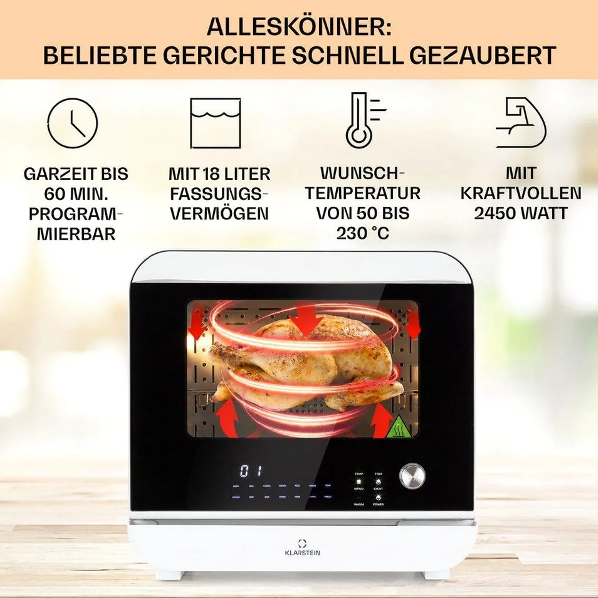 Klarstein Vita-Pro Steam Heißluftfritteuse, 2450 W, 18 Liter, Dampfgarer 5