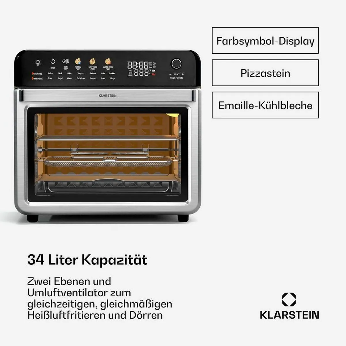 Klarstein Heißluftfritteuse, 2000 W, 34L, 16 Programme, rotisserie-fähig 3