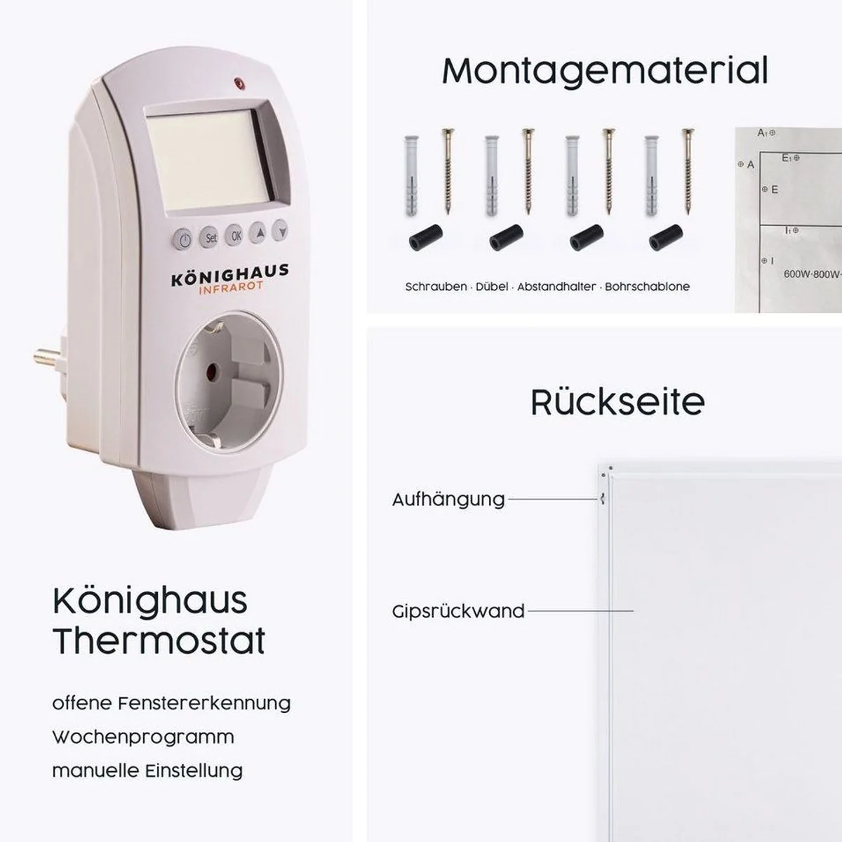 Könighaus Infrarotheizung Panorama 1000W, Smart Home fähig, Ultra HD Bilddruck 4