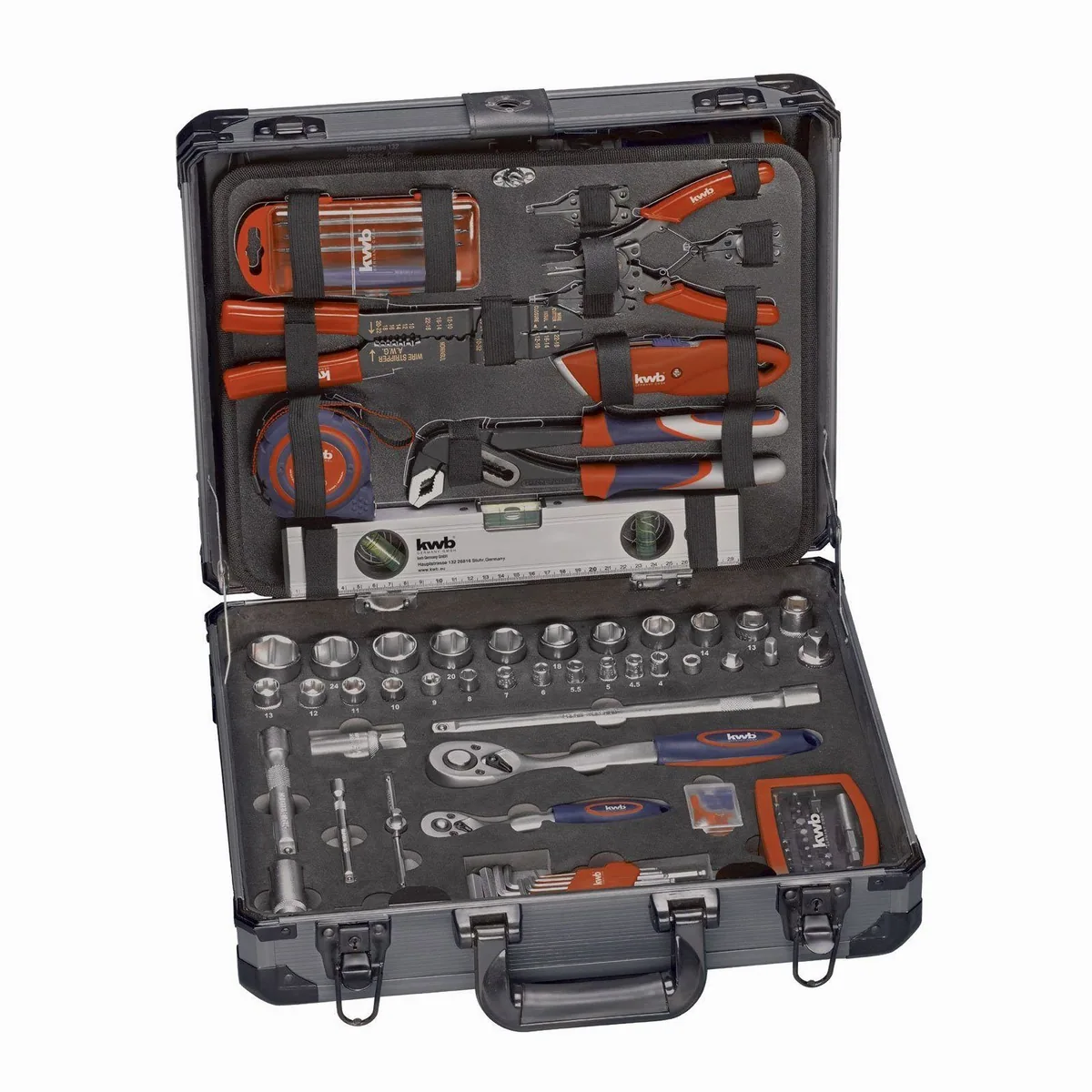 kwb Werkzeugset 129-teilig, stabiler Aluminium-Koffer, ergonomische Griffe 2