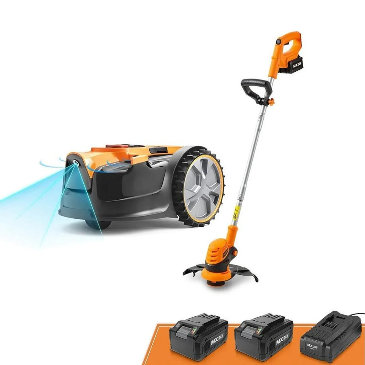 Lawnmaster OcuMow Rasenmähroboter, kabelloser 24V MAX, 300 m² Fläche, 10-Zoll Trimmer-Kombi