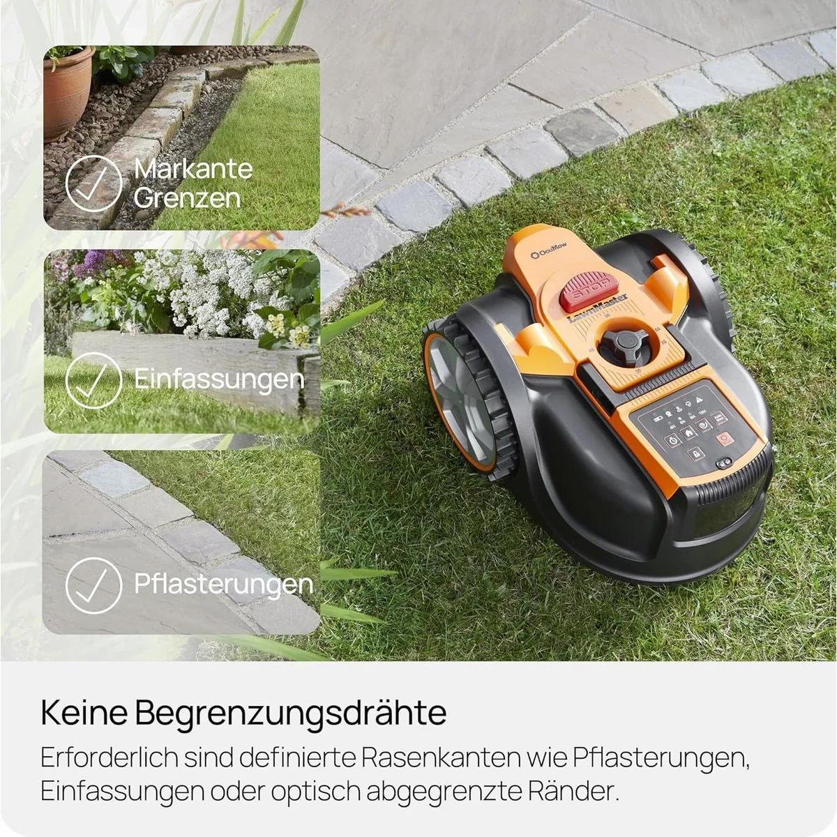 Lawnmaster OcuMow16 Rasenmähroboter, kabelloses Mähen, intelligente Navigation, für Gärten bis 300 m² 5
