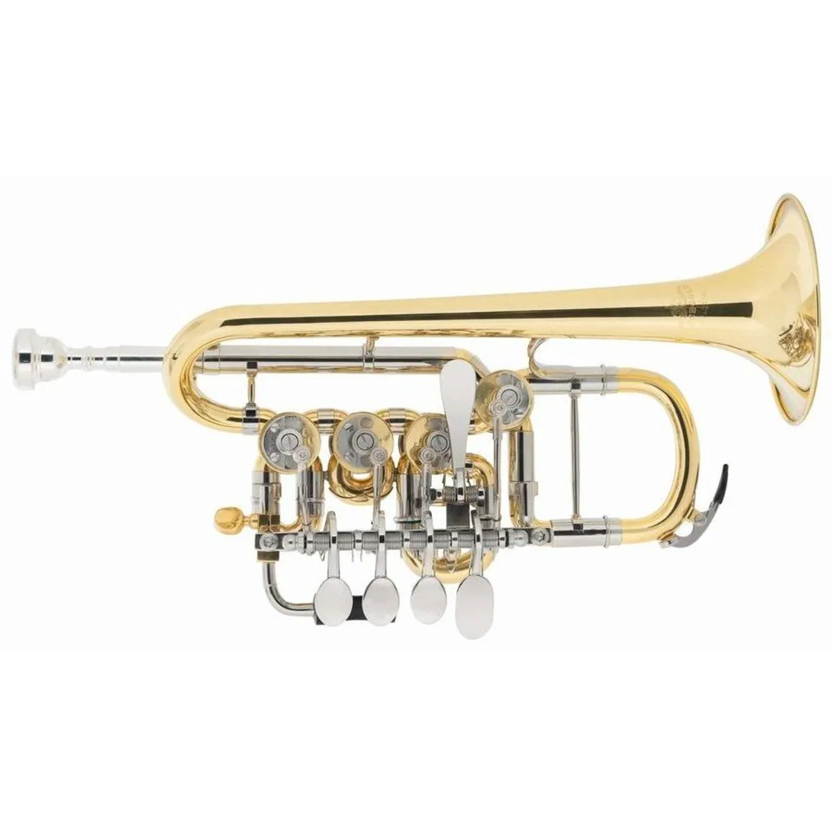 Lechgold Piccolo-Trompete PT-21/4L, 4 Mundrohre, ergonomische Daumenstütze, Messing — ideal für passionierte Bläser