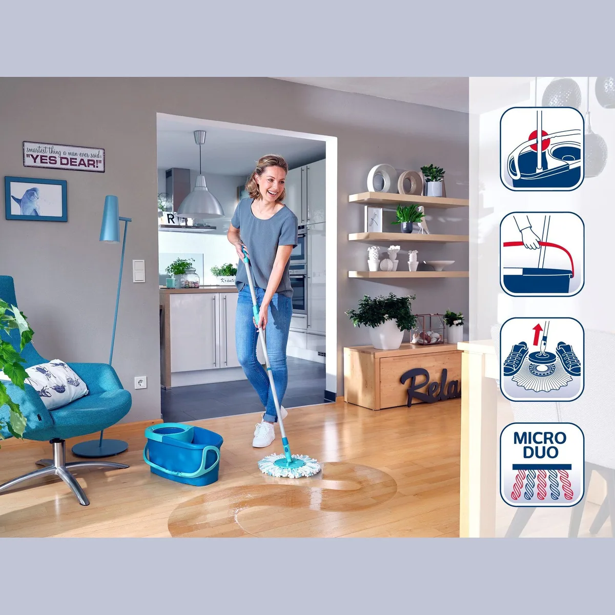 Leifheit CLEAN TWIST Disc Mop Ergo, 360° Gelenk, Teleskopstiel, müheloses Ausschleudern 3