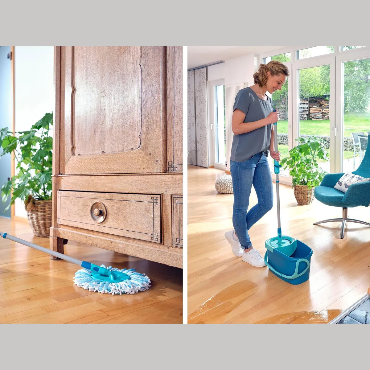 Leifheit CLEAN TWIST Disc Mop Ergo, 360° Gelenk, Teleskopstiel, müheloses Ausschleudern 5