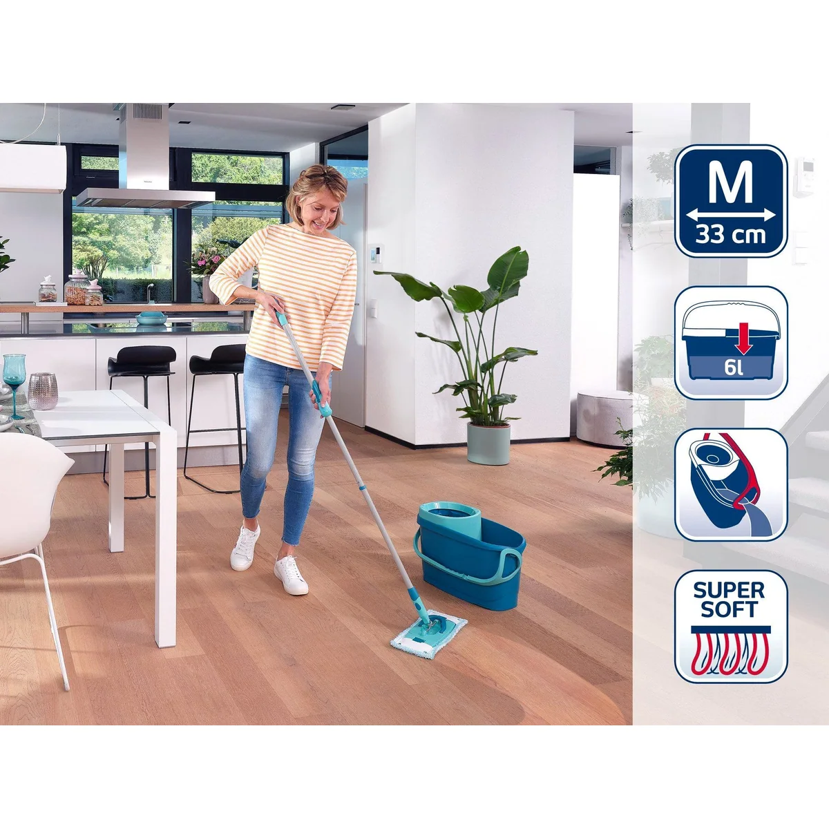 Leifheit CLEAN TWIST M Ergo Bodenwischer-Set, 360° Gelenk, längenverstellbar, mit Schleudersieb 3