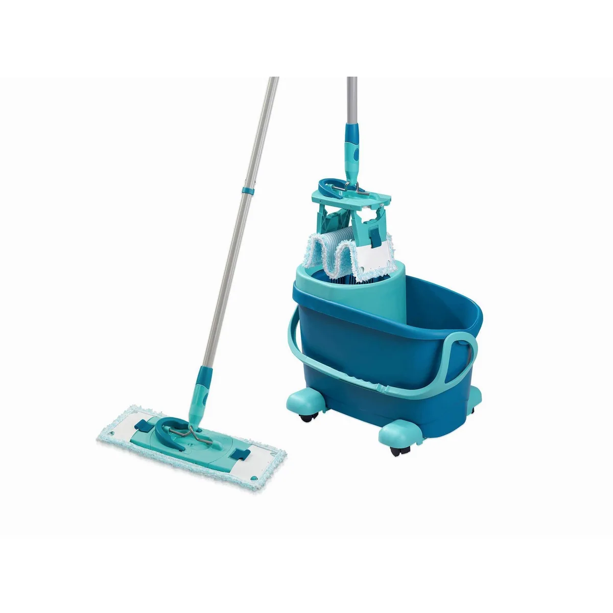 Leifheit Bodenwischer-Set CLEAN TWIST M Ergo Mobile, 360° Gelenk, längenverstellbar, mit Rollen