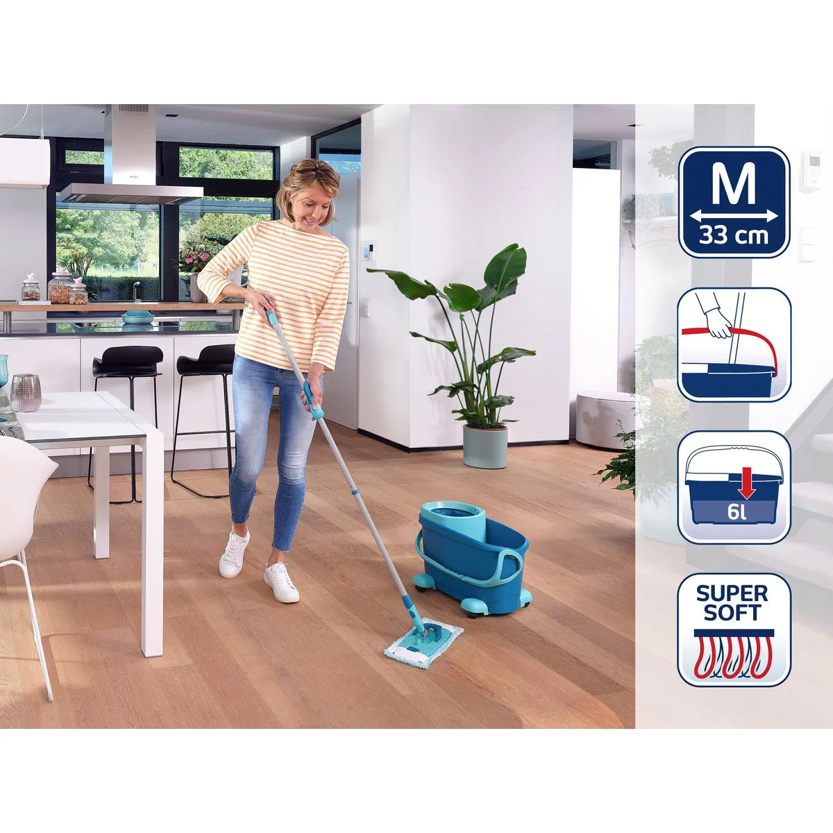 Leifheit Bodenwischer-Set CLEAN TWIST M Ergo Mobile, 360° Gelenk, längenverstellbar, mit Rollen 3