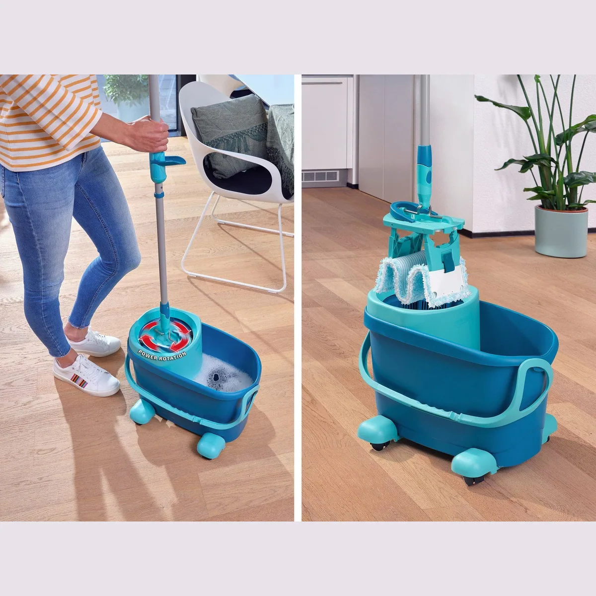 Leifheit Bodenwischer-Set CLEAN TWIST M Ergo Mobile, 360° Gelenk, längenverstellbar, mit Rollen 5