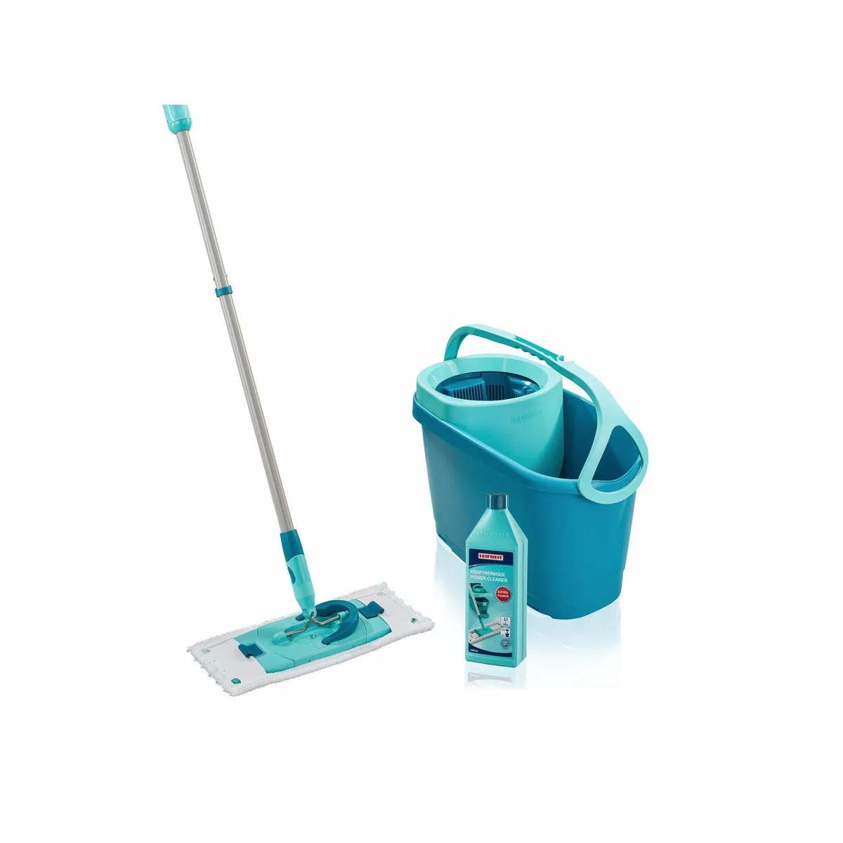 Leifheit CLEAN TWIST M Ergo micro duo Set, 360° Beweglichkeit, Teleskopstiel, hygienisch reinigend