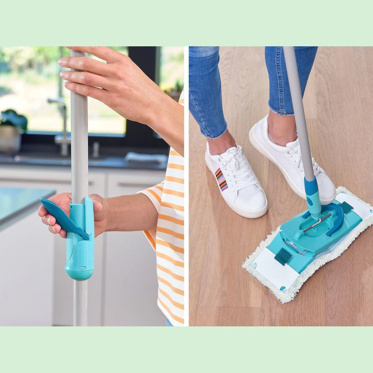 Leifheit CLEAN TWIST M Ergo micro duo Set, 360° Beweglichkeit, Teleskopstiel, hygienisch reinigend 5