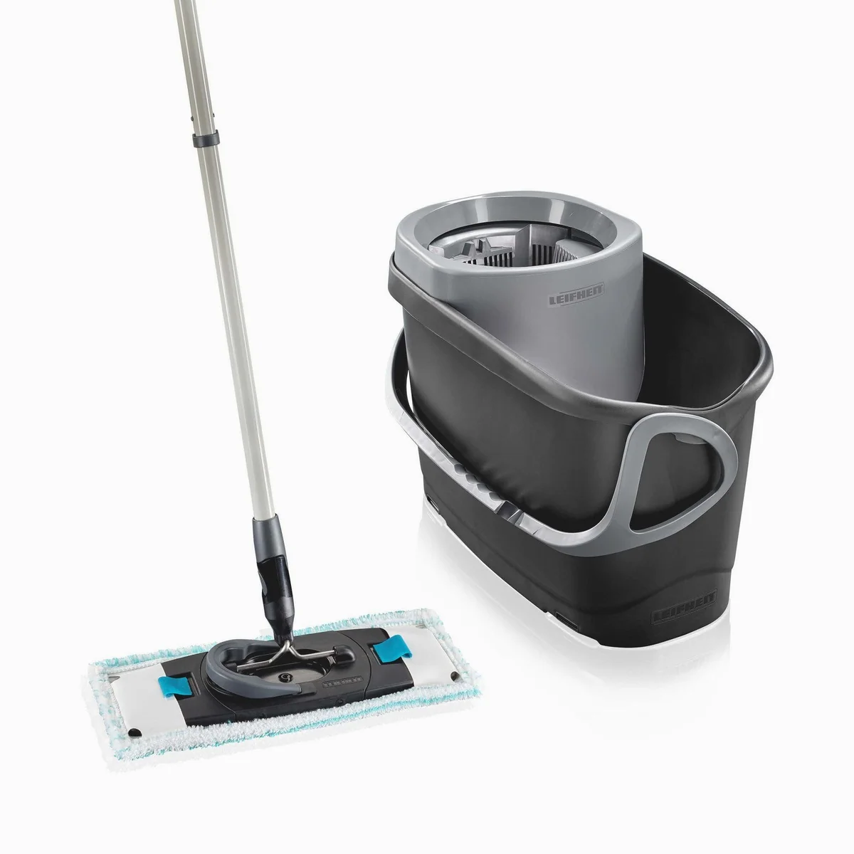 Leifheit CLEAN TWIST M Ergo Black, 4-teilig, waschbarer Bezug, Teleskopstiel, 360°-Kardangelenk 2