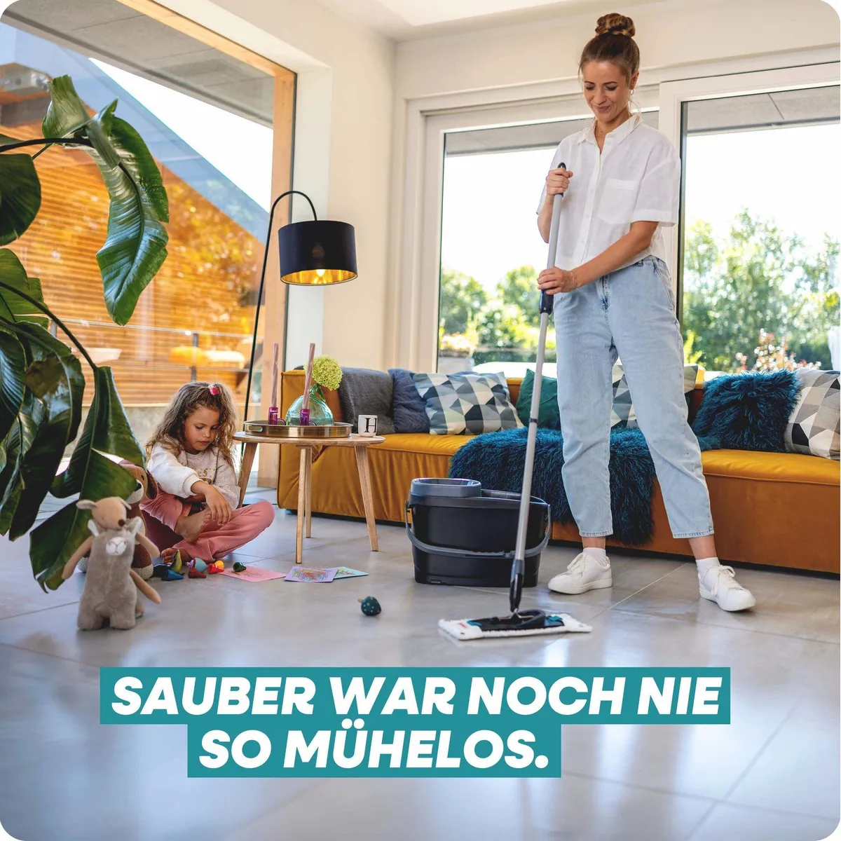 Leifheit CLEAN TWIST M Ergo Black, 4-teilig, waschbarer Bezug, Teleskopstiel, 360°-Kardangelenk 4
