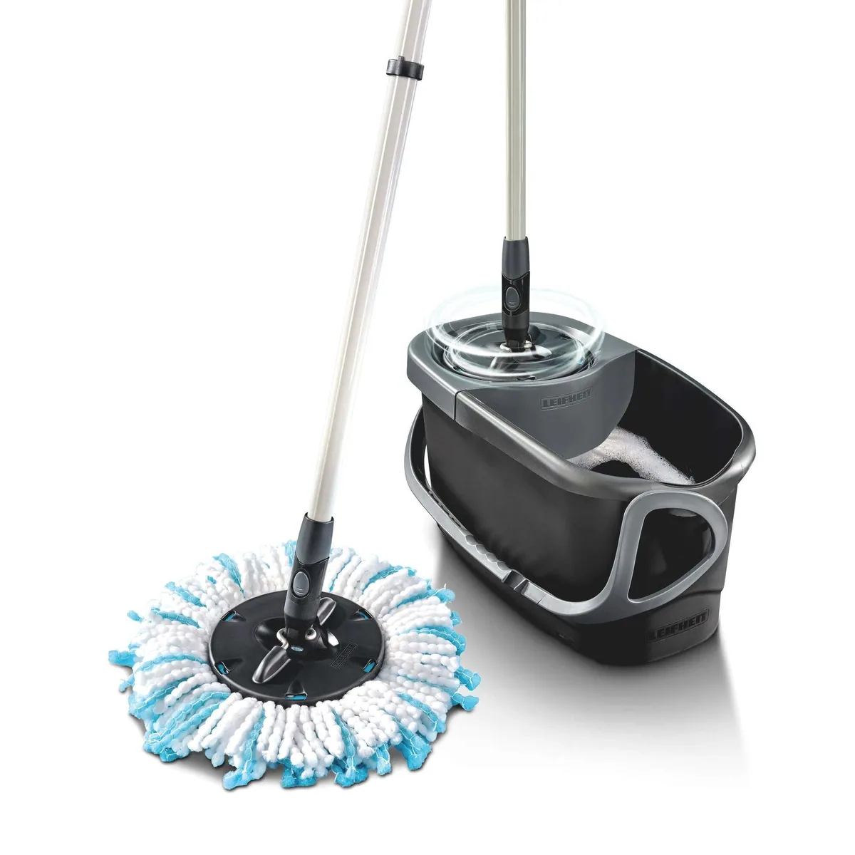 Leifheit CLEAN TWIST Disc Mop Ergo Black, effiziente Bodenreinigung, ergonomischer Teleskopstiel, 360°-Kardangelenk 2