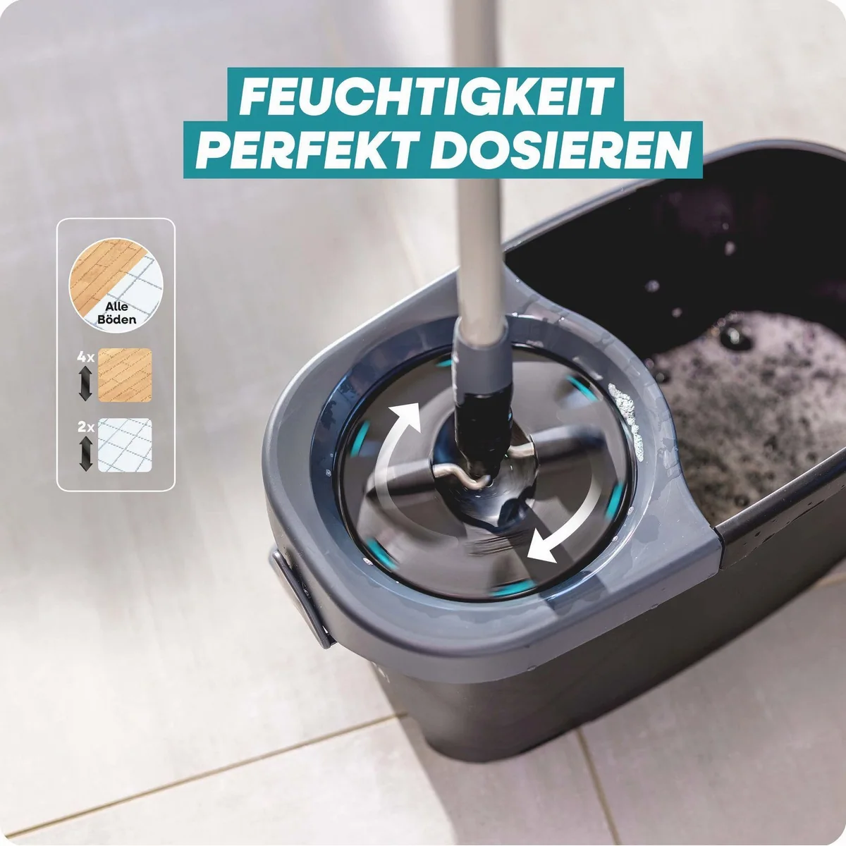 Leifheit CLEAN TWIST Disc Mop Ergo Black, effiziente Bodenreinigung, ergonomischer Teleskopstiel, 360°-Kardangelenk 5