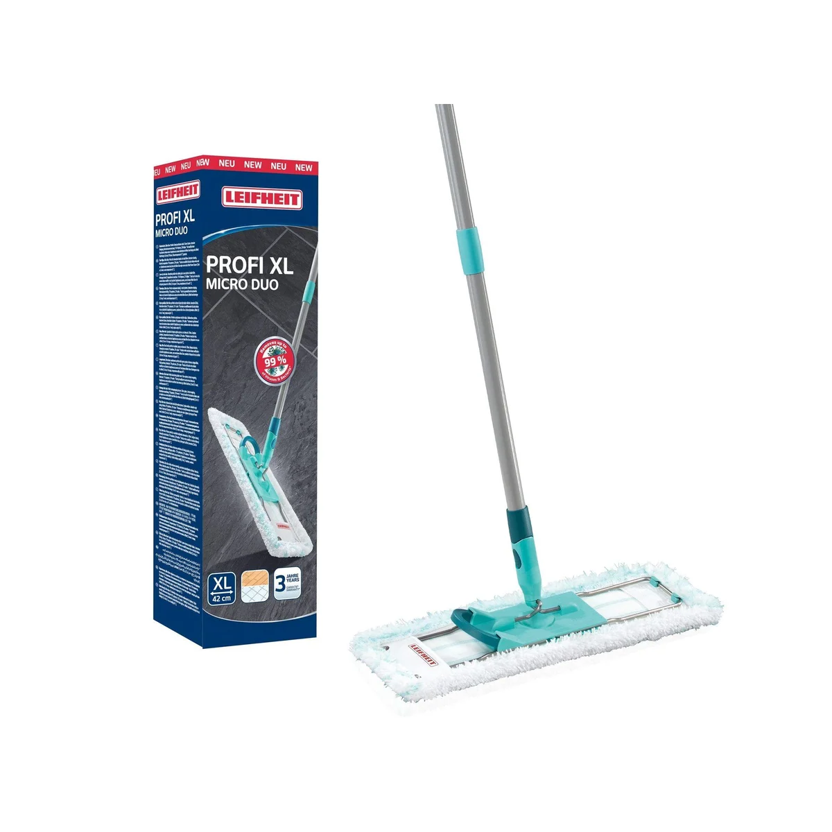 Leifheit Bodenwischer Profi XL micro duo, 2-Faser-Wischbezug, 42 cm Wischbreite, waschbar bis 60°C