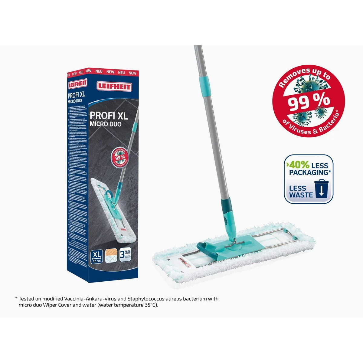 Leifheit Bodenwischer Profi XL micro duo, 2-Faser-Wischbezug, 42 cm Wischbreite, waschbar bis 60°C 2