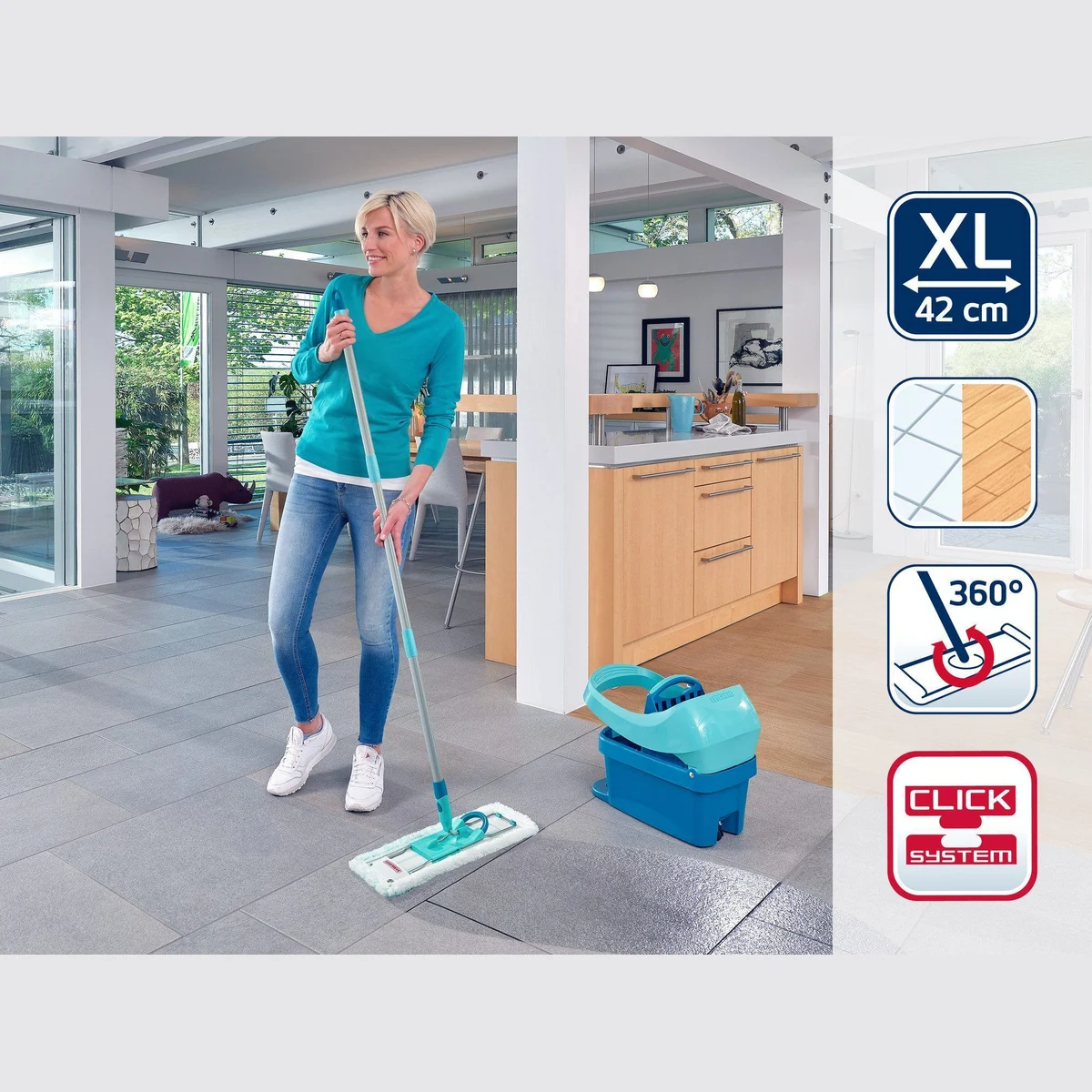 Leifheit Bodenwischer Profi XL micro duo, 2-Faser-Wischbezug, 42 cm Wischbreite, waschbar bis 60°C 3