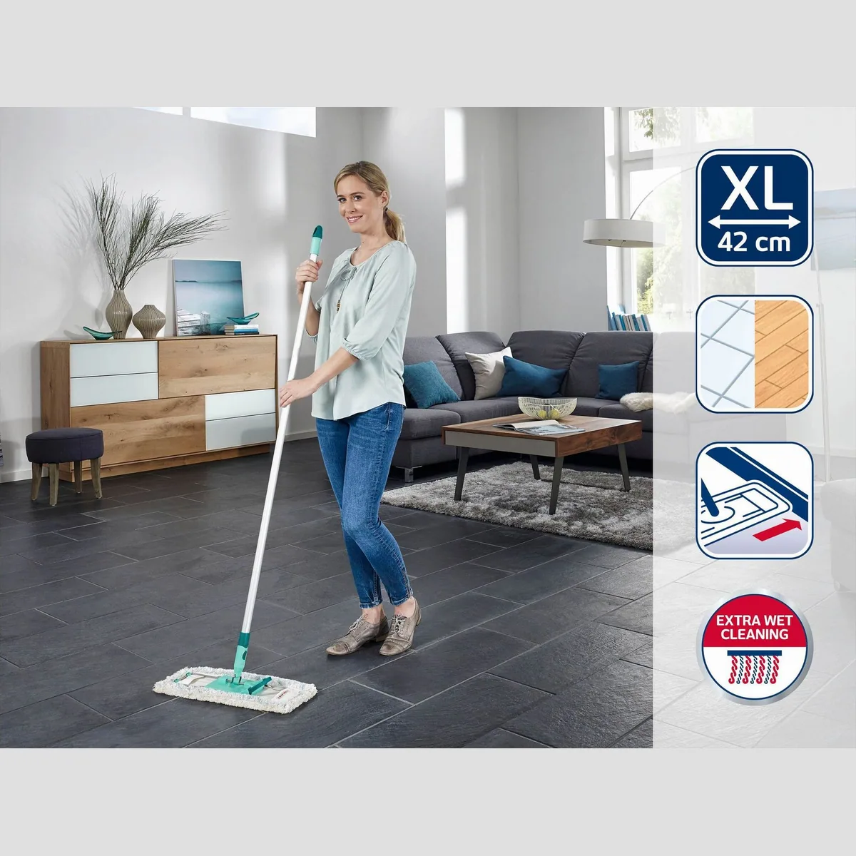 Leifheit Profi micro duo Bodenwischer-Set, 2-Faser-Wischbezug, 360° Drehgelenk 2